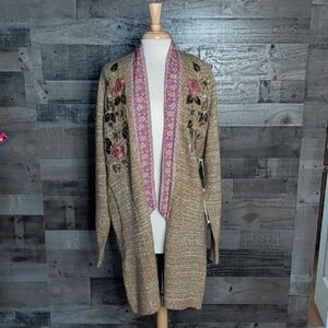 Floral Embroidered Open Front Cardigan